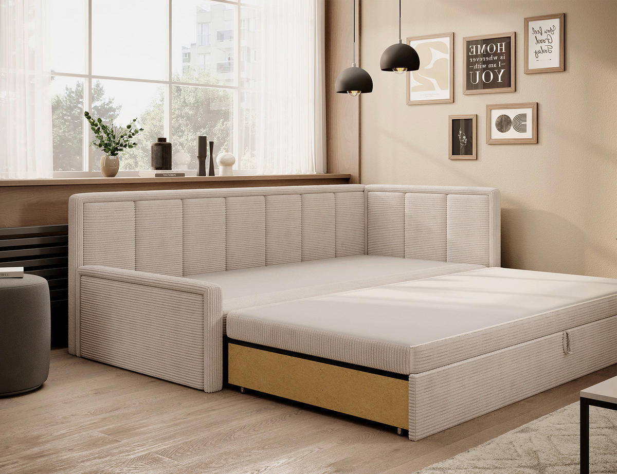 RÉCAMIERE FULGEO in Cord Beige  - Beige/Schwarz, Design, Kunststoff/Textil (214/77/82cm) - P & B