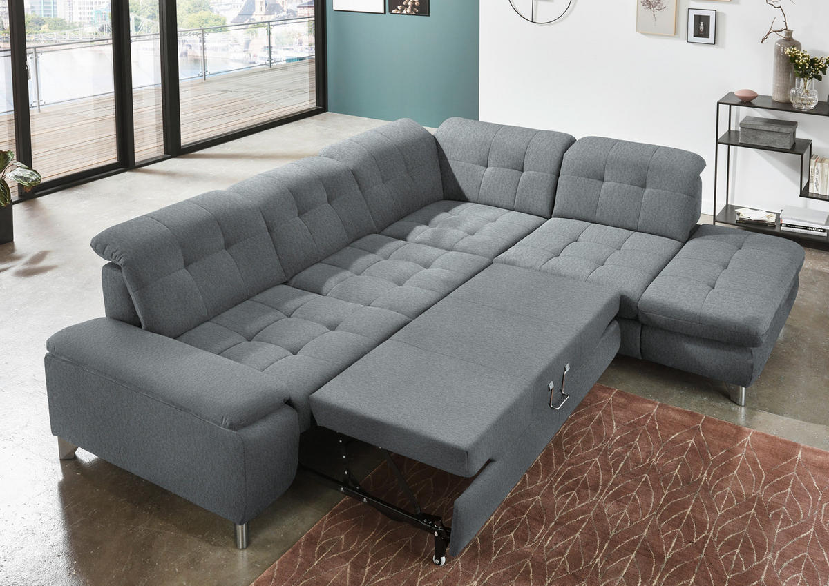 ECKSOFA in Chenille Blaugrau  - Chromfarben/Blaugrau, Design, Textil/Metall (310/260cm) - Beldomo Speed