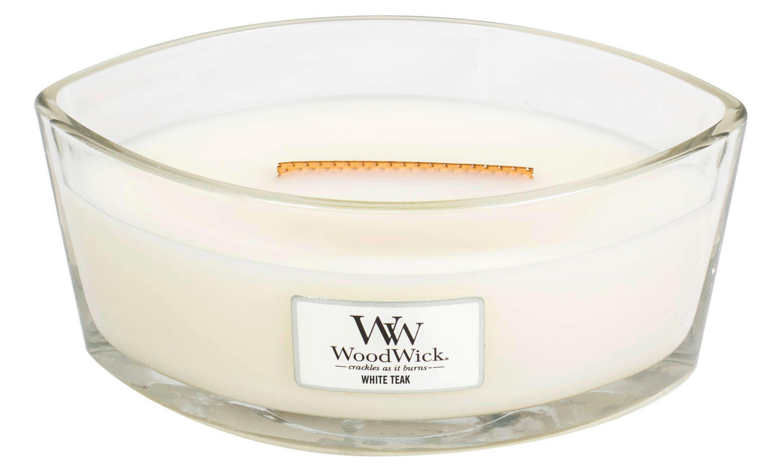 DIŠEČA SVEČA - bela, Basics, steklo/les (12/9/19cm) - WoodWick