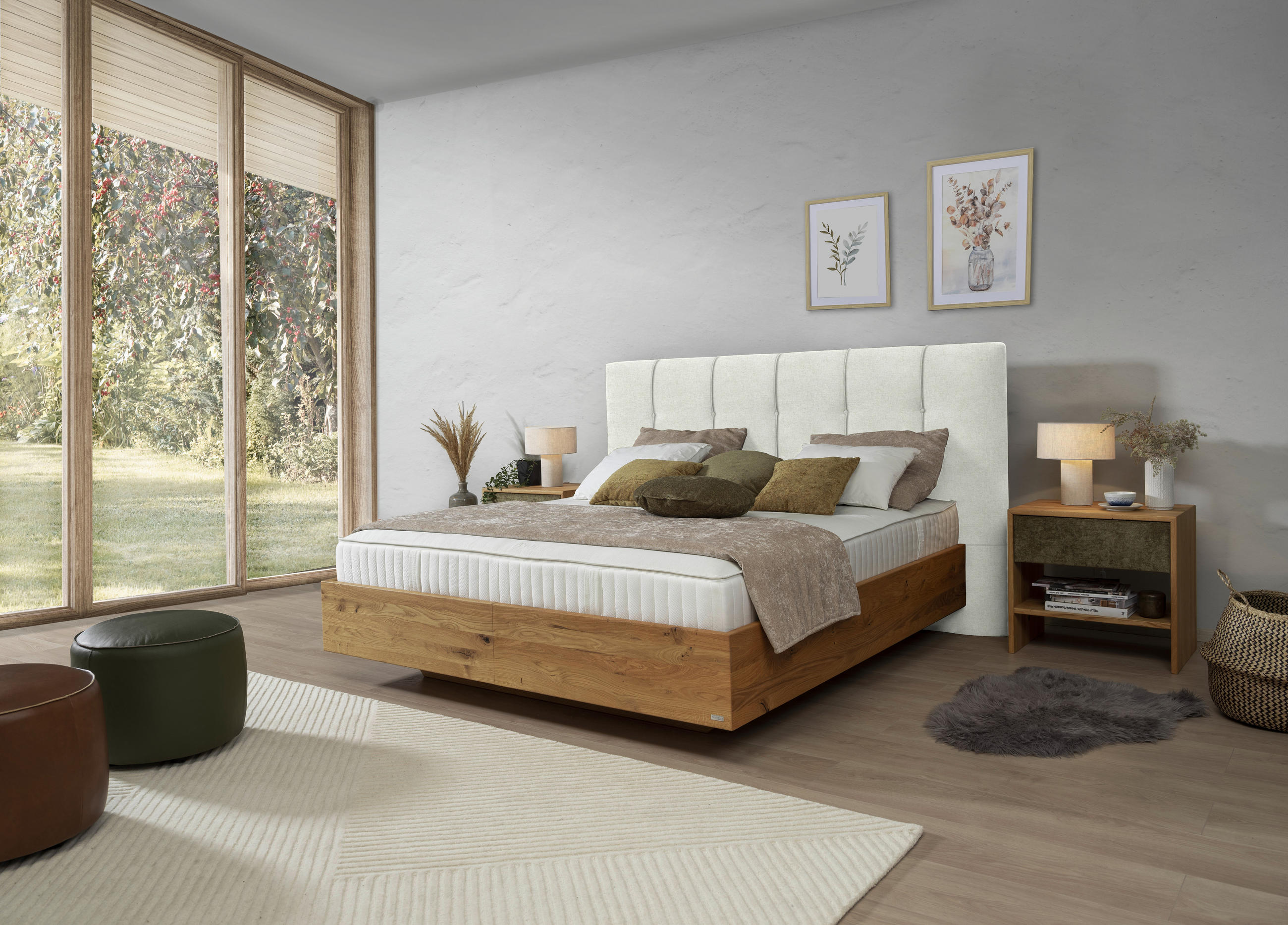 BOXSPRINGBETT 180/200 cm  in Wildeiche, Grauweiß  - Wildeiche/Grauweiß, Natur, Holz/Textil (180/200cm) - Valnatura