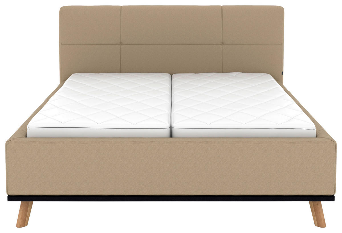 POLSTERBETT Matratze, Lattenrost, Bettkasten 180/200 cm  in Beige  - Eichefarben/Beige, Design, Holz/Textil (180/200cm) - Musterring