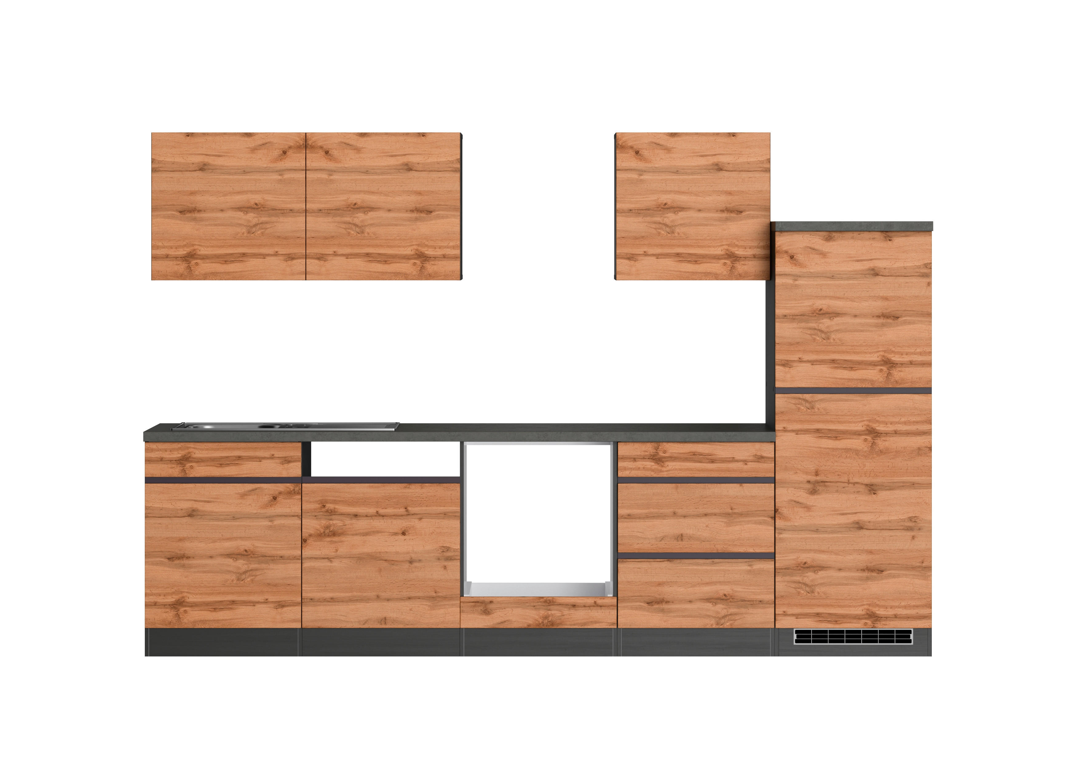 KÜCHENLEERBLOCK 300 cm   in Graphitfarben, Eiche Wotan  - Eiche Wotan/Graphitfarben, Design, Holzwerkstoff (300cm) - Held