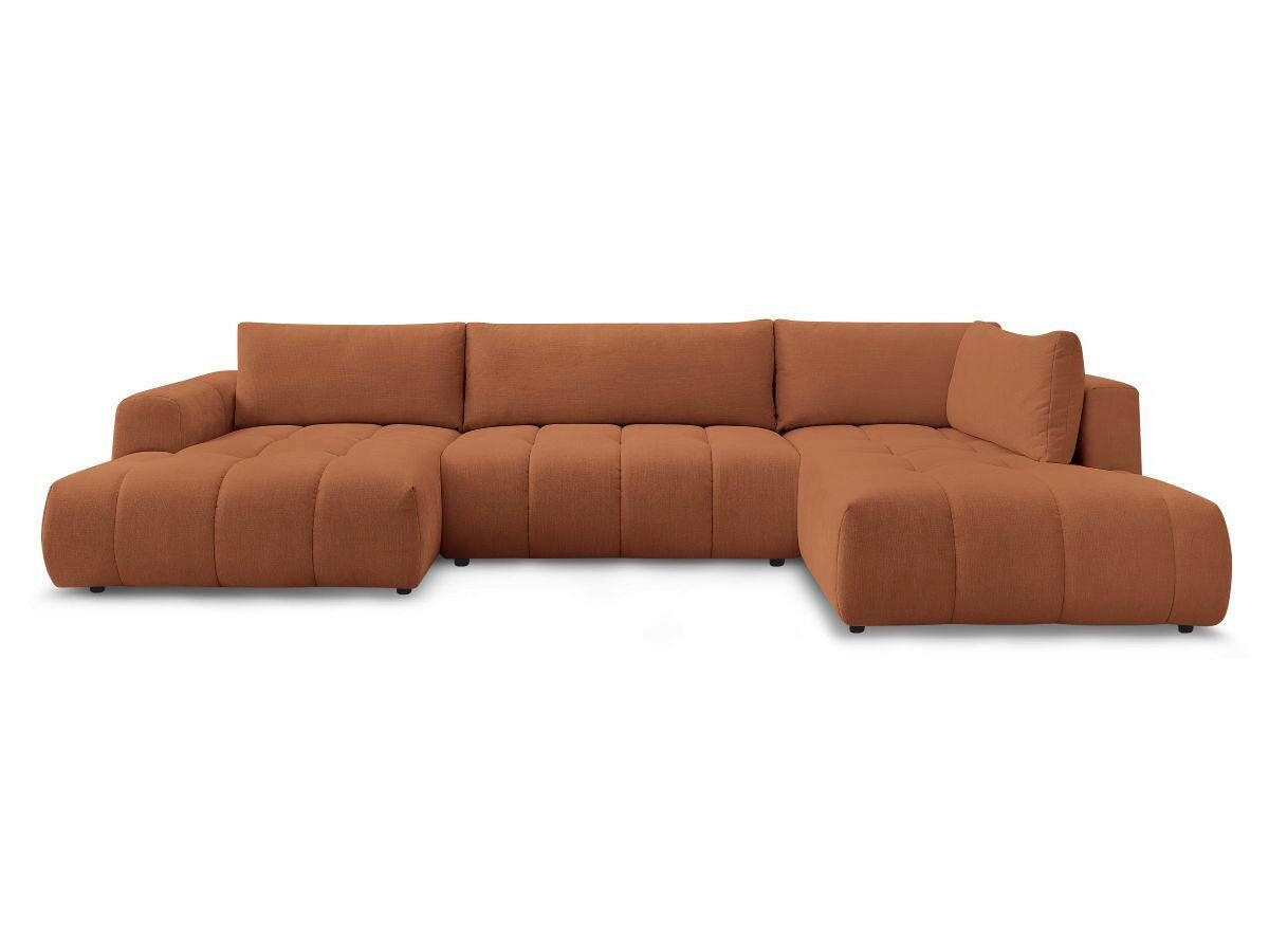 WOHNLANDSCHAFT  FUJI  Orange Leinenoptik  - Schwarz/Orange, MODERN, Kunststoff/Textil (160/377/204cm)