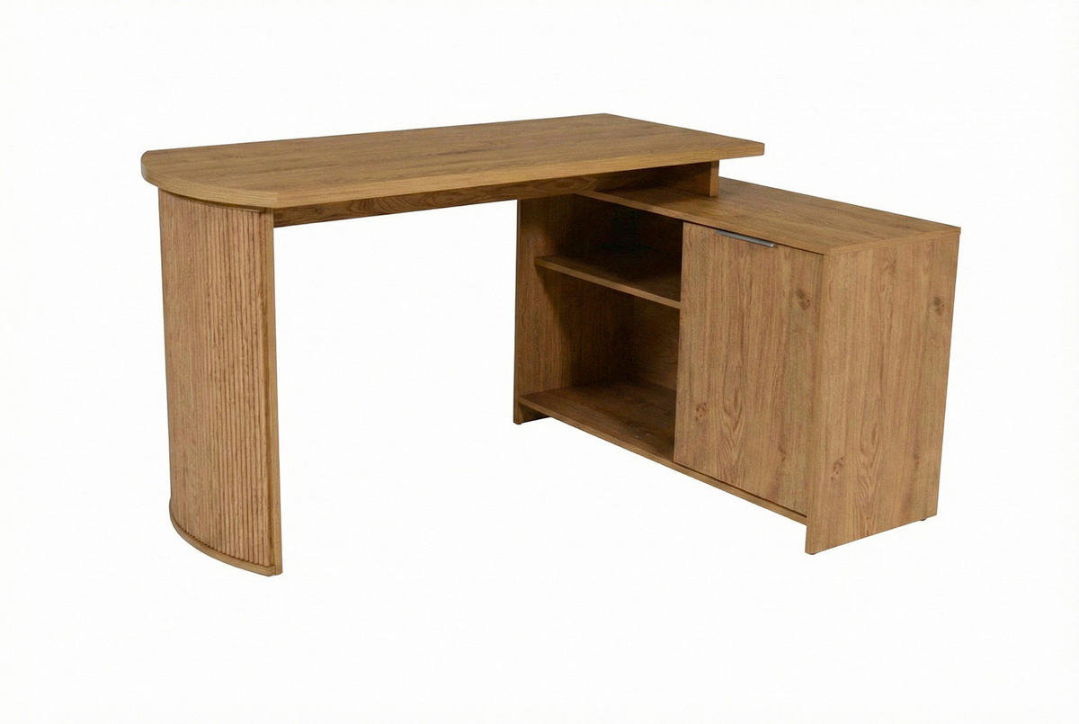 ECKSCHREIBTISCH 150/120/75 cm Eichefarben Kabeldurchlass, Stauraum, seitenverkehrt montierbar  - Eichefarben/Silberfarben, Modern, Holzwerkstoff/Metall (150/120/75cm) - MID.YOU