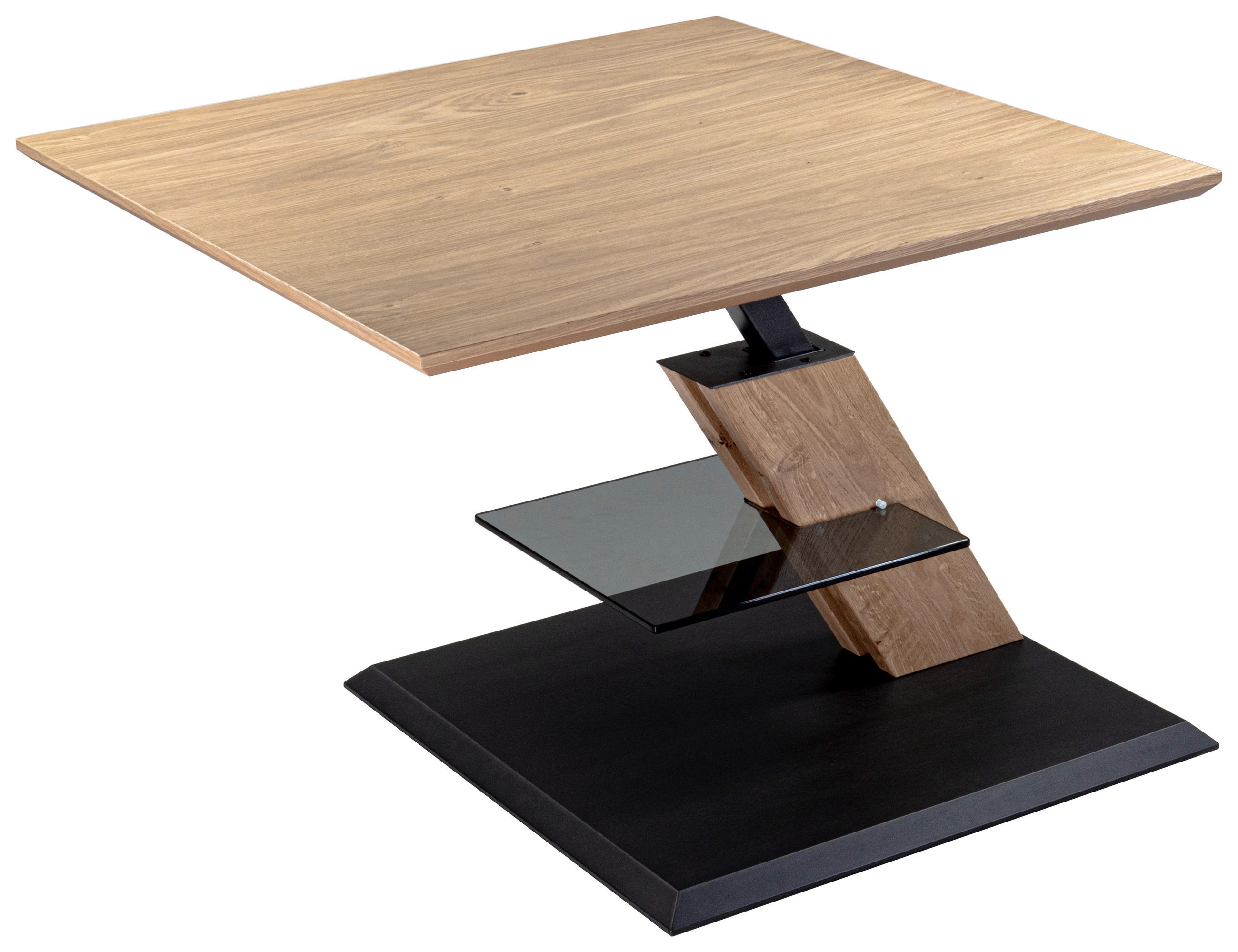 COUCHTISCH Wildeiche furniert, teilmassiv ESG 75/75/48-65 cm quadratisch Eiche Bianco, Anthrazit  - Eiche Bianco/Anthrazit, Natur, Glas/Holz (75/75/48-65cm) - Venda