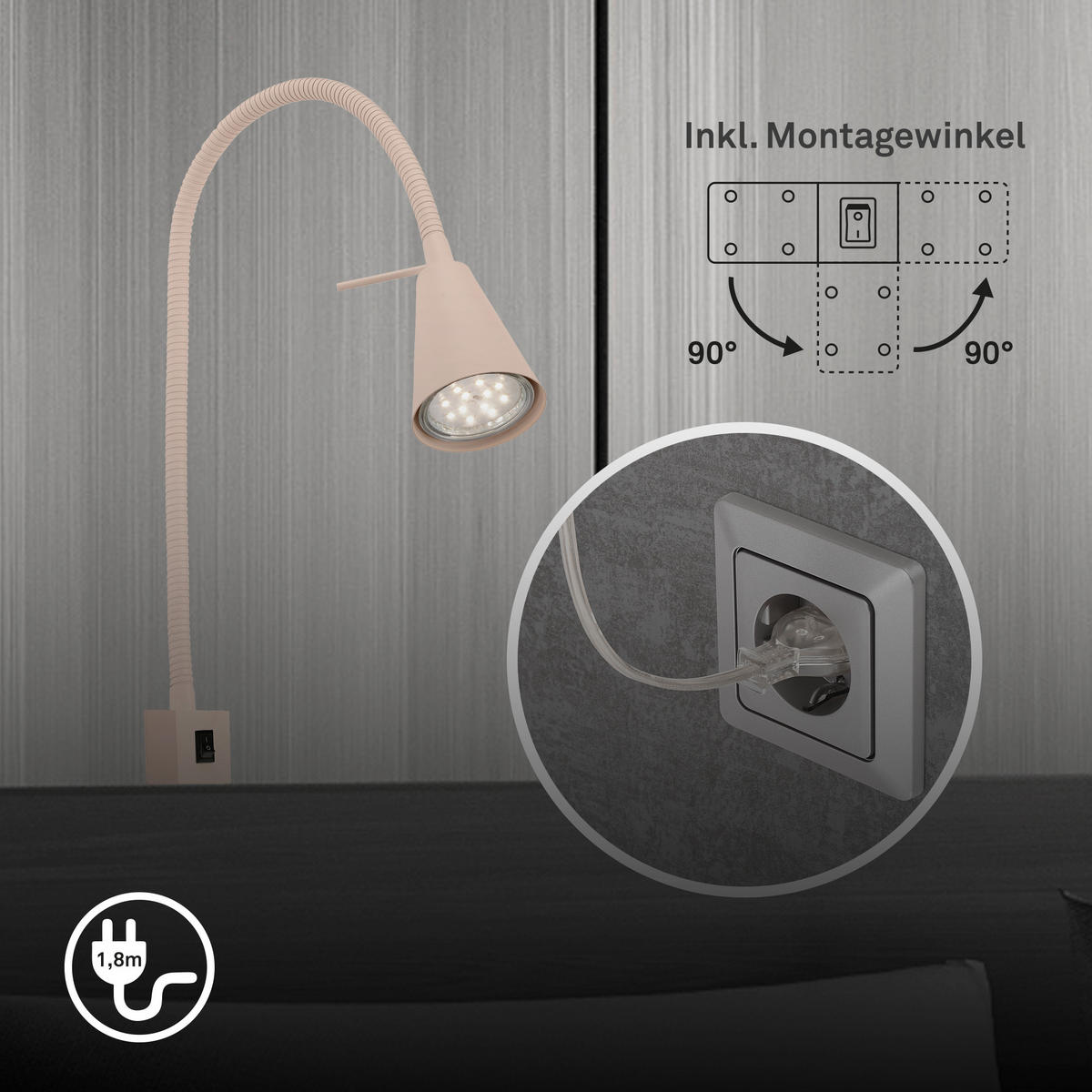 LED-WANDLEUCHTE 21,7/45 cm   - Beige, KONVENTIONELL, Metall (21,7/45cm) - Briloner