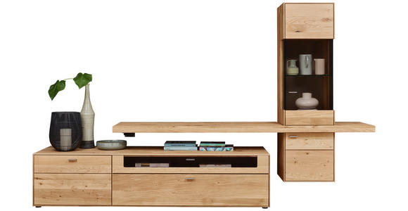 WOHNWAND in Wildeiche 304/179/55 cm - Wildeiche, Natur, Glas/Holz (304/179/55cm) - Valnatura