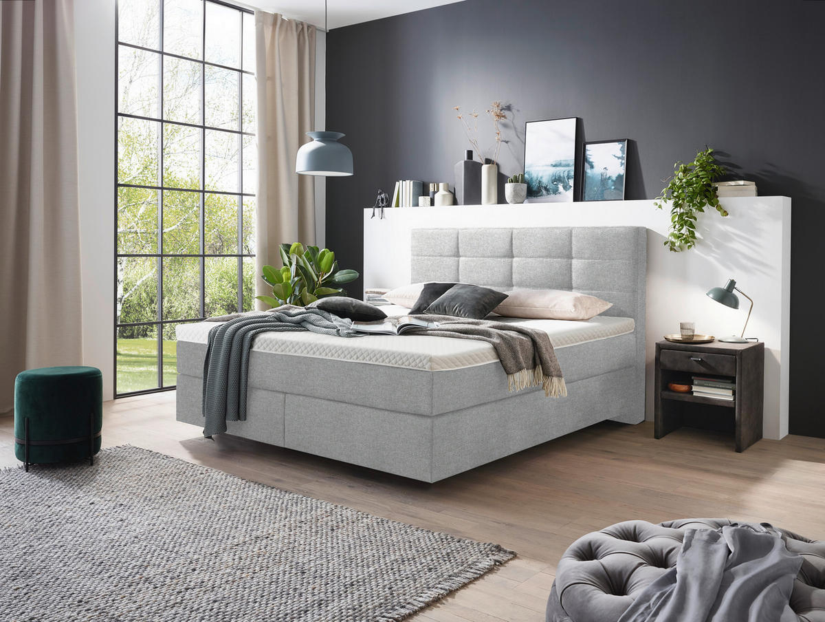 BOXSPRINGBETT 180/200 cm  in Hellgrau  - Chromfarben/Hellgrau, Konventionell, Kunststoff/Textil (180/200cm) - Voleo