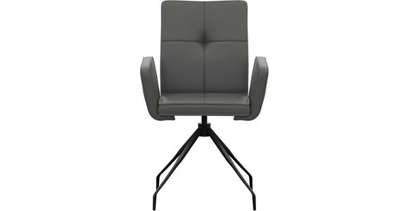 ARMLEHNSTUHL  Lederauswahl, Sitzfläche 180° drehbar  Echtleder  - Dunkelgrau/Schwarz, Design, Leder/Metall (65/91/58cm) - Moderano