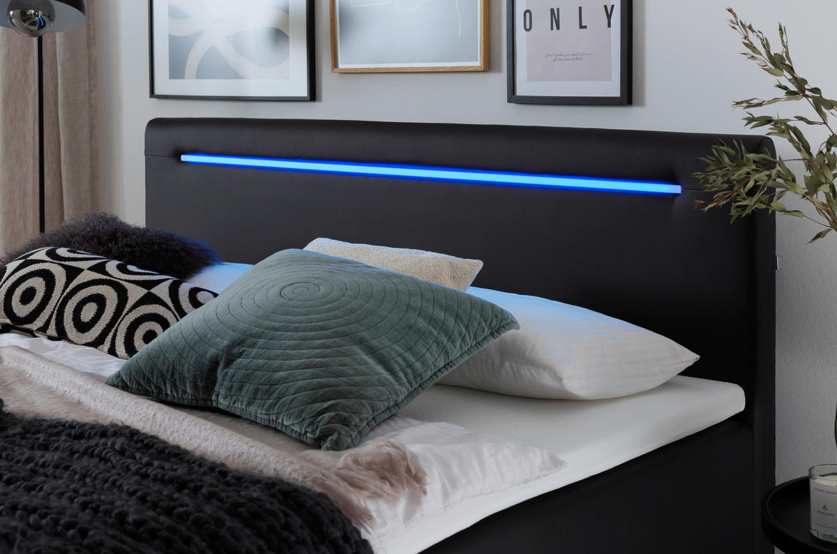 BOXBETT 180/200 cm  in Schwarz  - Edelstahlfarben/Schwarz, MODERN, Kunststoff/Textil (180/200cm) - Livetastic