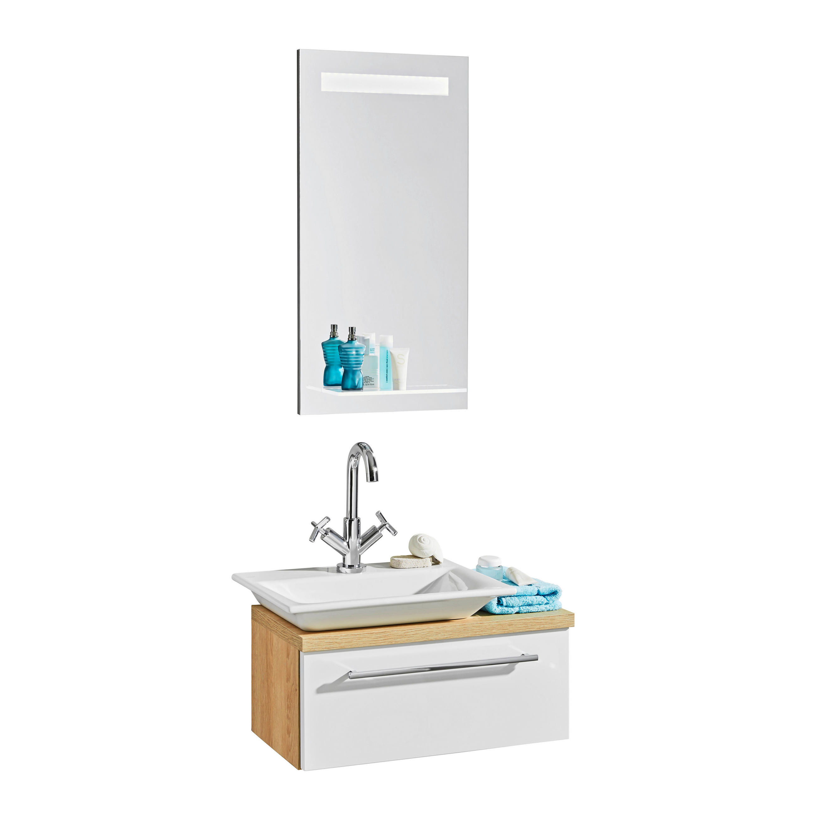 GÄSTEBAD Weiß, Eichefarben - Eichefarben/Weiß, KONVENTIONELL, Glas/Stein (60cm) - Novel