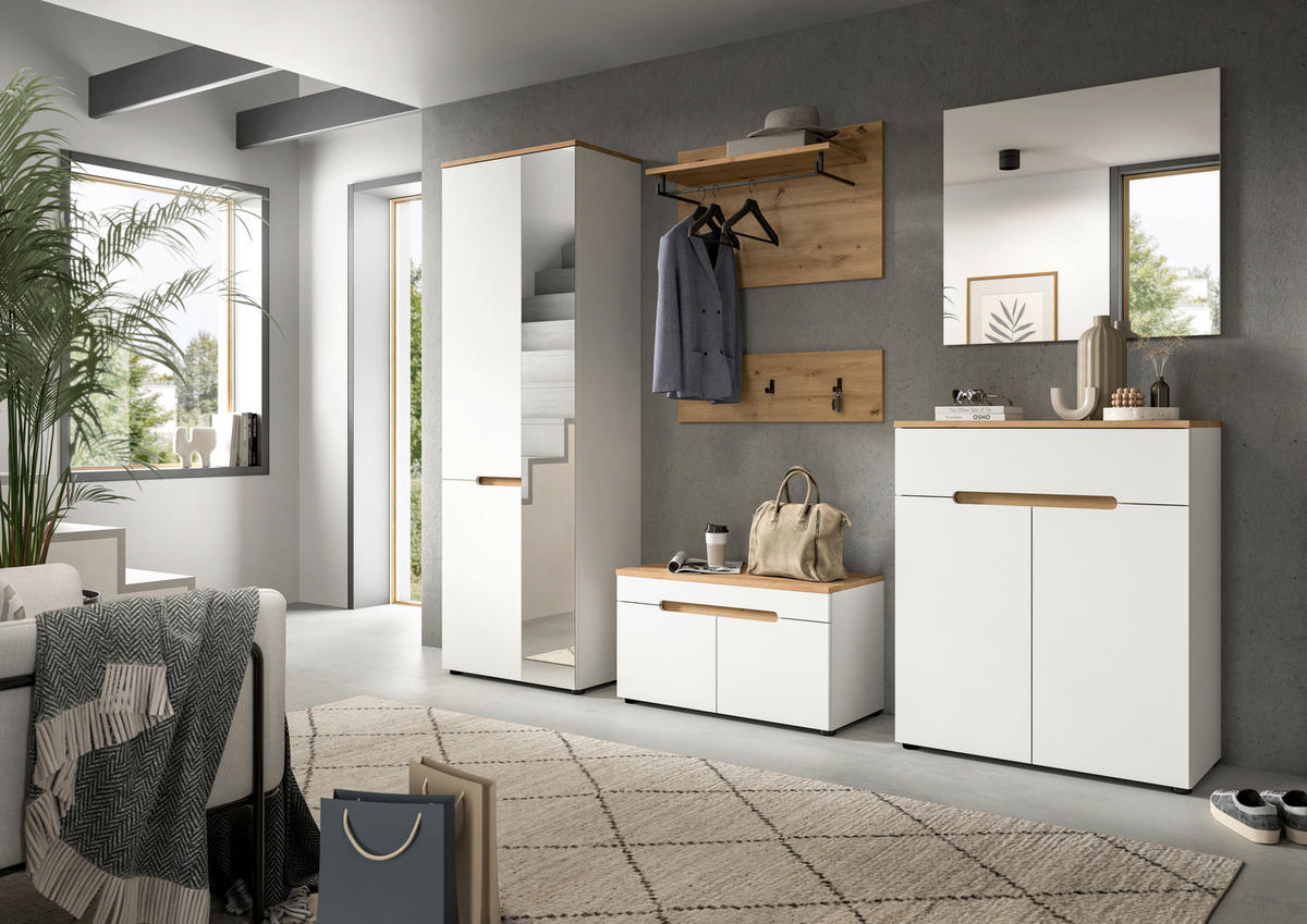 GARDEROBE 5-teilig  in 255/190/37 cm  - Weiß/Eiche Artisan, Design, Holzwerkstoff (255/190/37cm) - MID.YOU