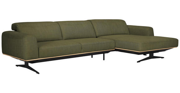 ECKSOFA Olivgrün Struktur - Eichefarben/Schwarz, Design, Holz/Textil (305/163cm) - Novel