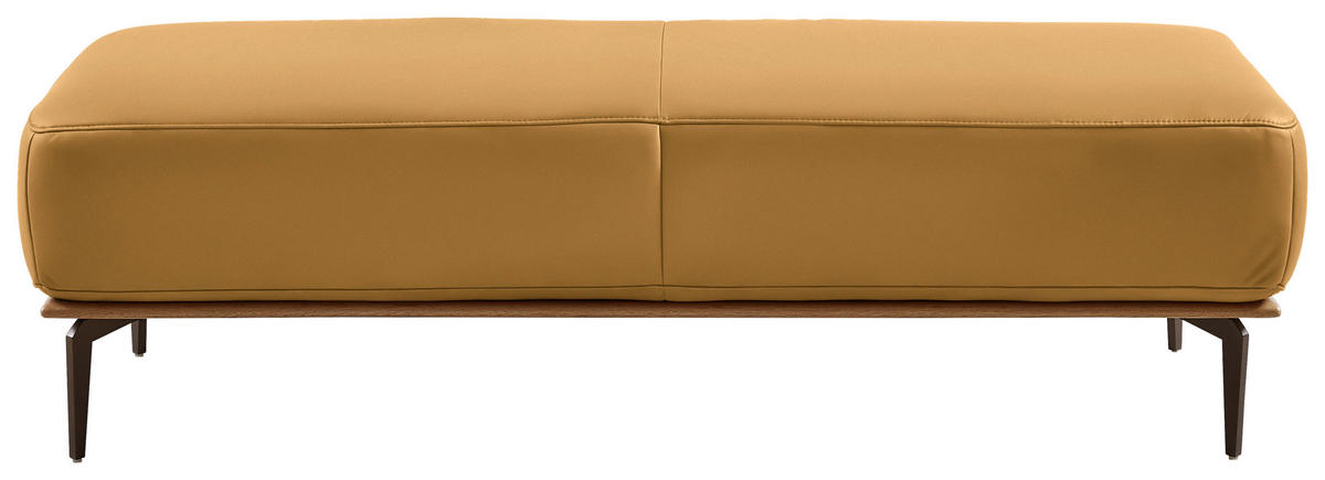 HOCKER in Holz, Leder Currygelb  - Currygelb/Bronzefarben, Design, Leder/Holz (151/44/61cm) - Valnatura