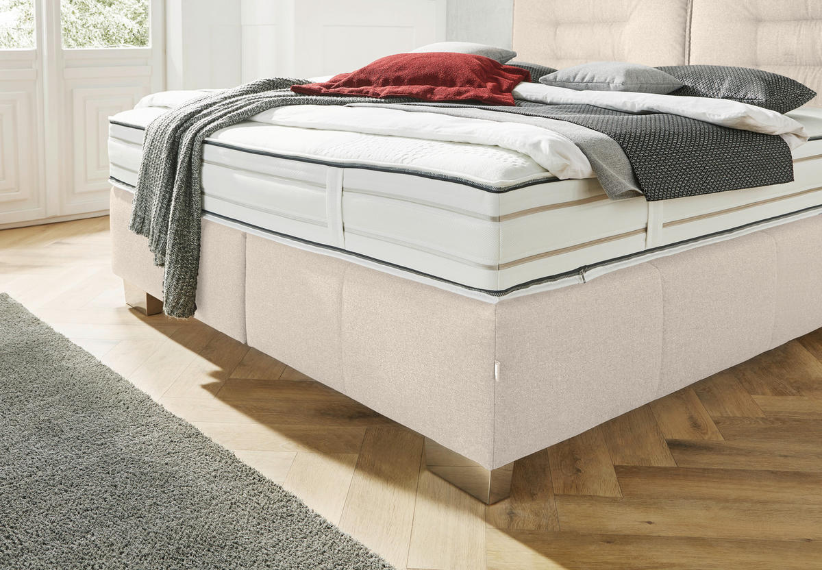 BOXSPRINGBETT 180/200 cm  in Beige  - Chromfarben/Beige, Konventionell, Textil (180/200cm) - Dieter Knoll