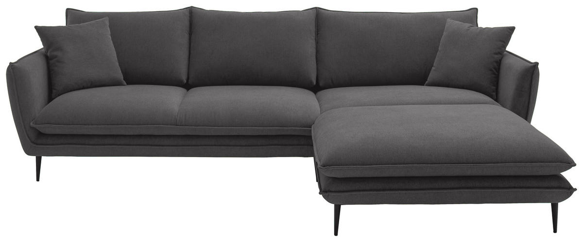 ECKSOFA Taupe Webstoff  - Taupe/Schwarz, KONVENTIONELL, Textil/Metall (304/196cm) - Hom`in