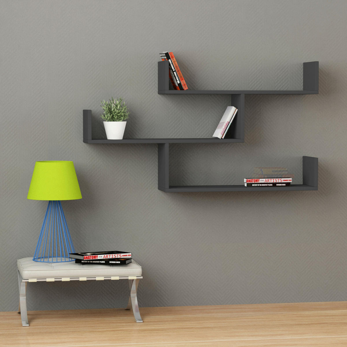 WANDREGAL 120/67/22 cm  - Anthrazit, Design, Holzwerkstoff (120/67/22cm) - Livetastic