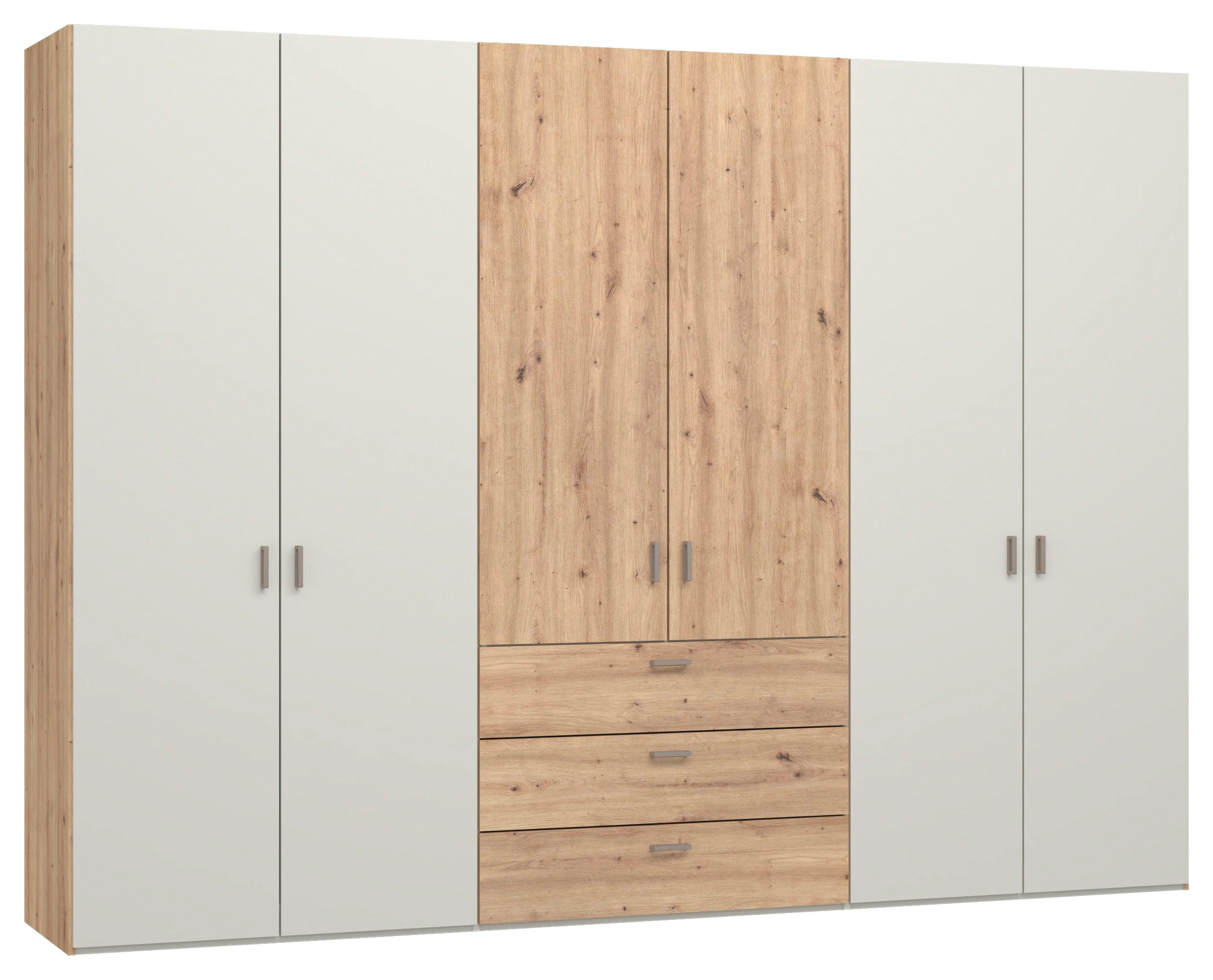 KLEIDERSCHRANK 303/220/59 cm,  in Creme, Weiß, Eiche Artisan, 6-türig  - Hellbraun/Creme, Design, Holzwerkstoff/Metall (303/220/59cm) - Jutzler