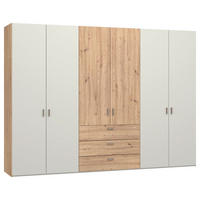 KLEIDERSCHRANK 303/220/59 cm,  in Creme, Weiß, Eiche Artisan, 6-türig  - Hellbraun/Creme, Design, Holzwerkstoff/Metall (303/220/59cm) - Jutzler