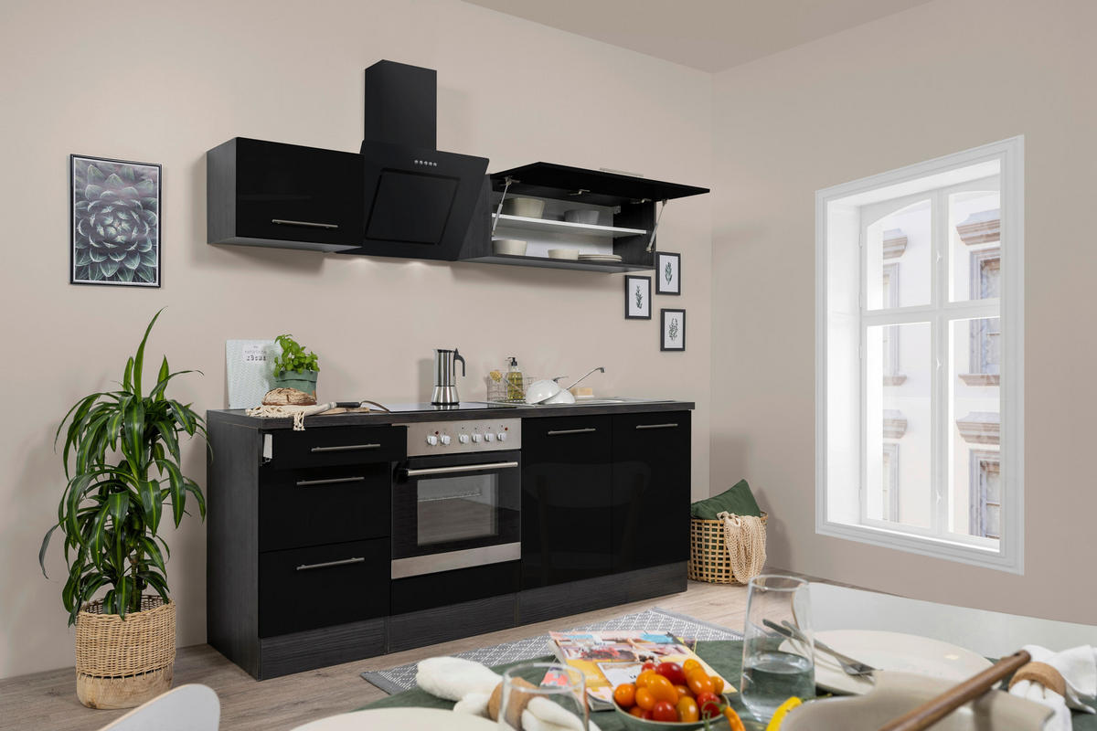 KÜCHENBLOCK 210 cm   in Grau, Schwarz  - Alufarben/Schwarz, Basics, Holzwerkstoff (210cm) - Respekta