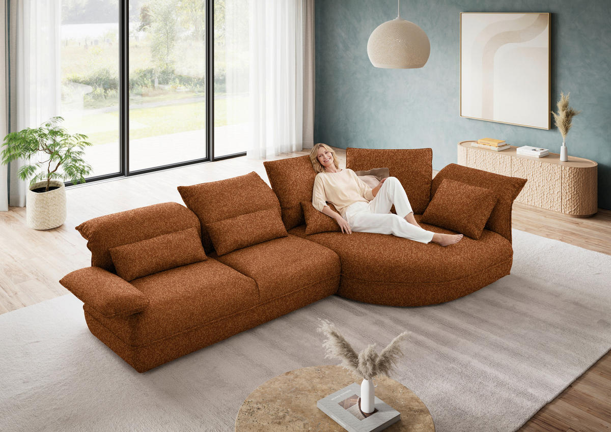 ECKSOFA Chenille Rostfarben  - Rostfarben/Schwarz, Design, Kunststoff/Textil (343/154cm) - Koinor
