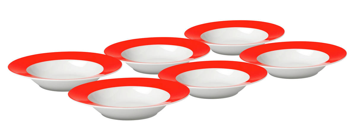 SUPPENTELLERSET VARIO 6-teilig  - Rot/Weiß, Basics, Keramik (21,5cm) - Van Well