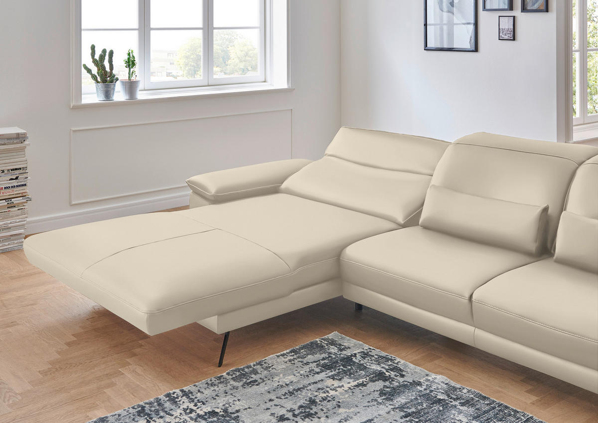 ECKSOFA in Echtleder Creme  193/328 cm  - Creme/Schwarz, Design, Leder/Metall (193/328cm) - Dieter Knoll