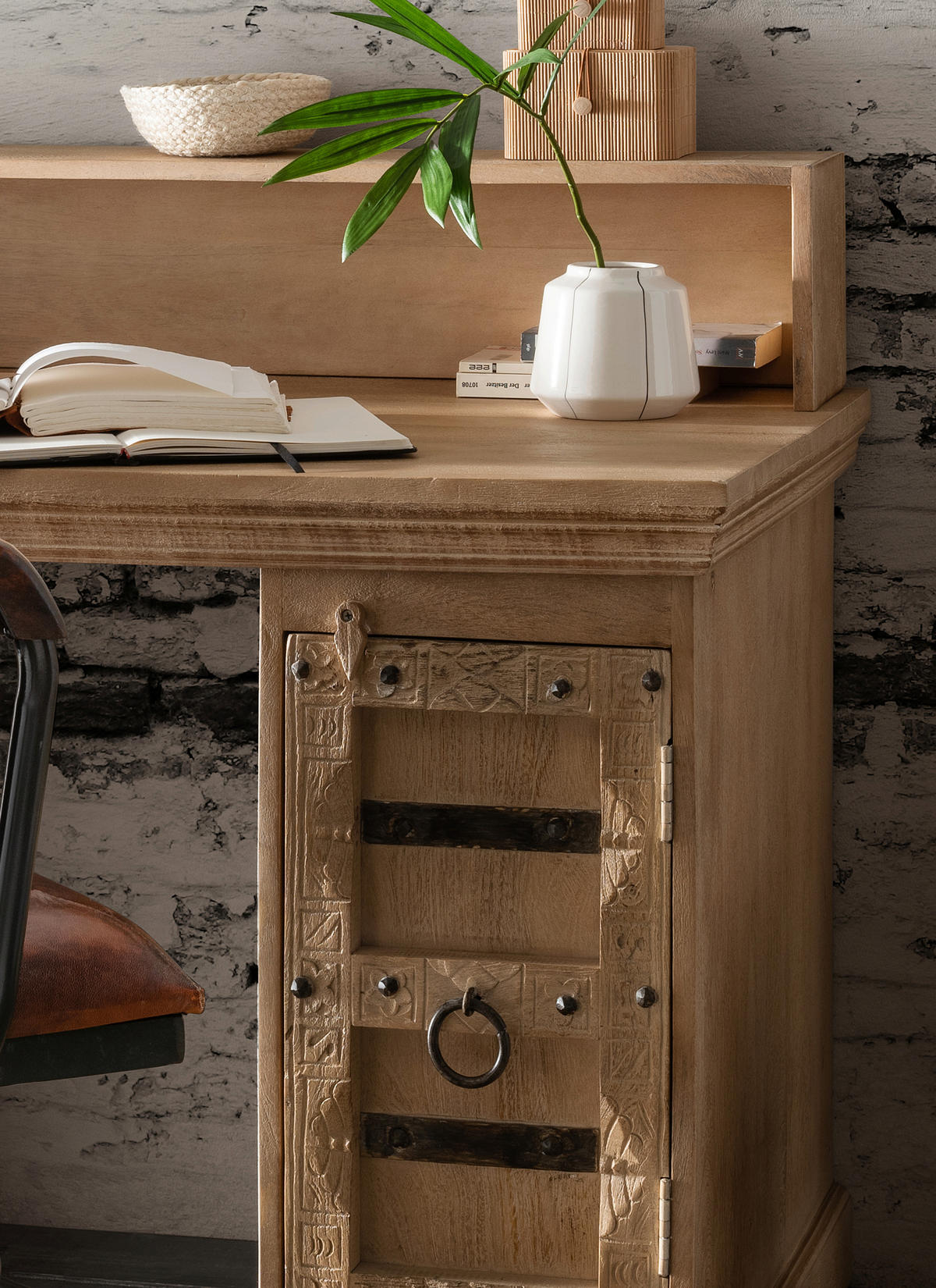 SCHREIBTISCH 132/90/65 cm  in Naturfarben  - Schwarz/Naturfarben, MODERN, Holz/Metall (132/90/65cm) - MID.YOU