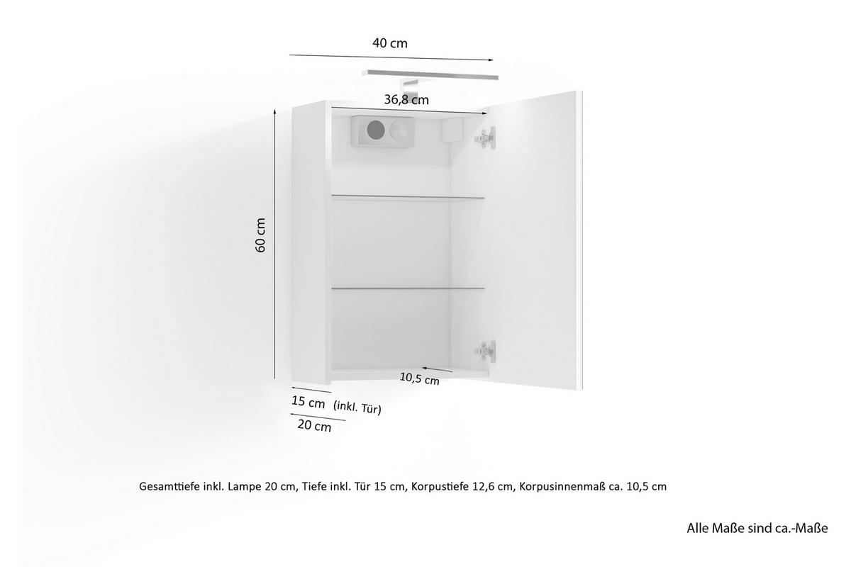 SPIEGELSCHRANK 40/60/20 cm  - Anthrazit, MODERN, Glas/Holzwerkstoff (40/60/20cm) - MID.YOU