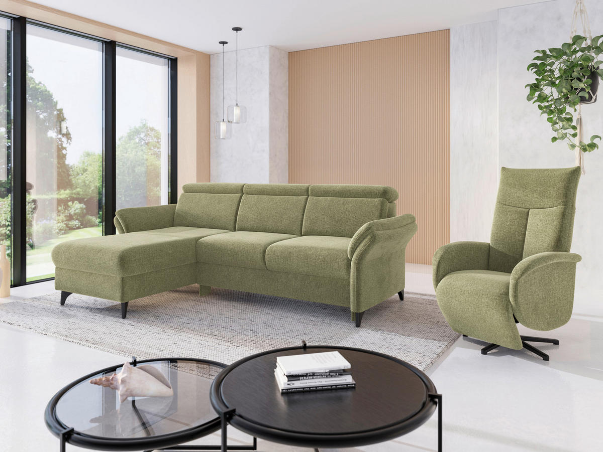 ECKSOFA Flachgewebe Hellgrün  - Schwarz/Hellgrün, Konventionell, Textil/Metall (166/253cm) - Sit & More