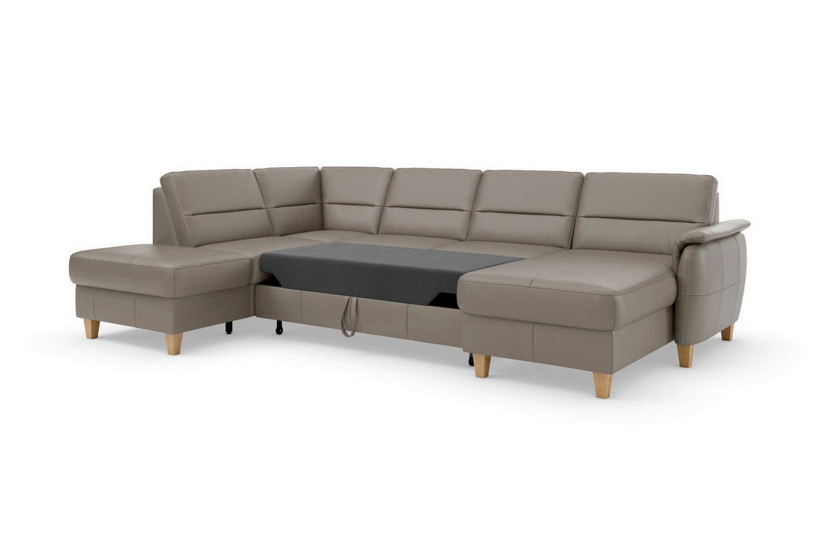 SEDACIA SÚPRAVA, textil, koža, sivá - sivá/farba duba, Basics, koža/drevo (212/308/163cm) - Sit & More