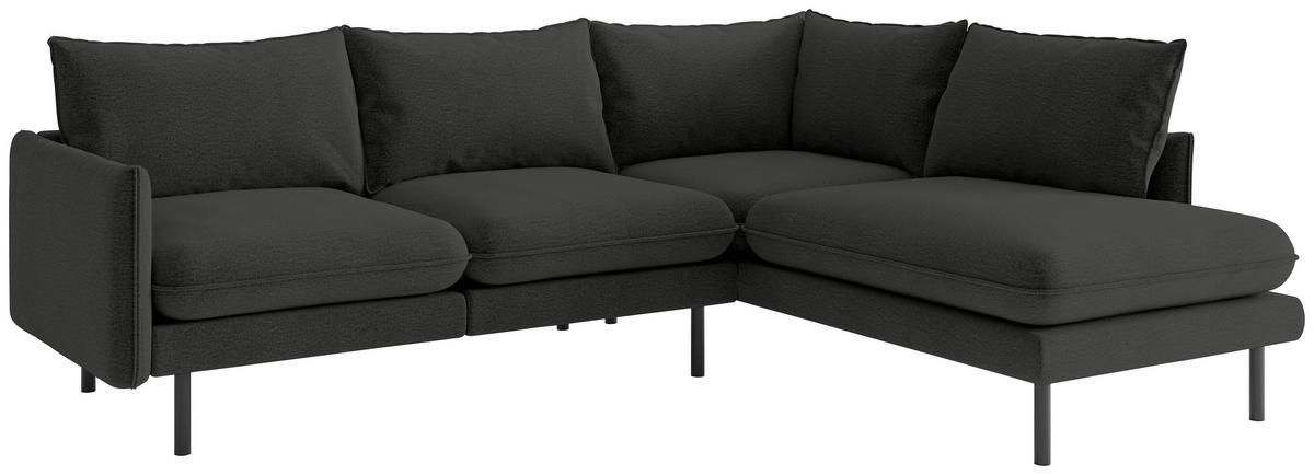 ECKSOFA Samos Dunkelgrau Flachgewebe  - Dunkelgrau/Schwarz, Design, Textil/Metall (267/204cm) - Livetastic