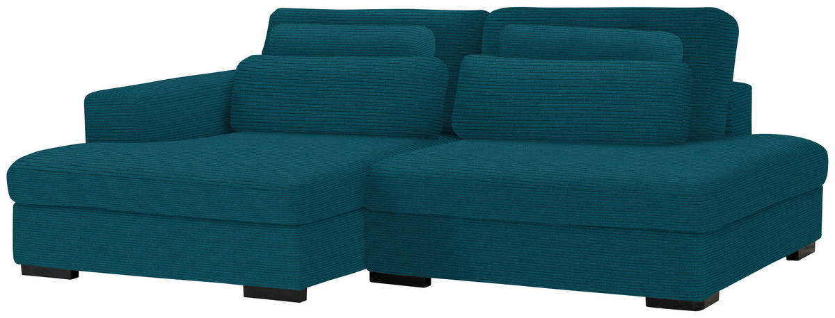 ECKSOFA in Cord, Velours Petrol  - Petrol/Schwarz, Design, Kunststoff/Textil (158/223cm) - Lomoco