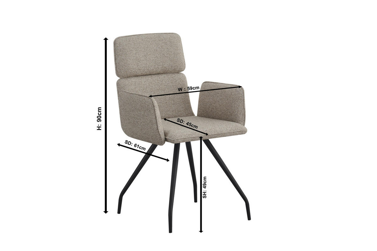 ARMLEHNSTUHL  in Eisen Webstoff  - Beige/Schwarz, Design, Textil/Metall (58/90/62cm) - Stylife