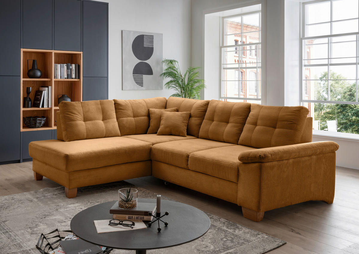 ECKSOFA in Cord Goldfarben  - Goldfarben/Naturfarben, Modern, Holz/Textil (206/274cm) - Livetastic