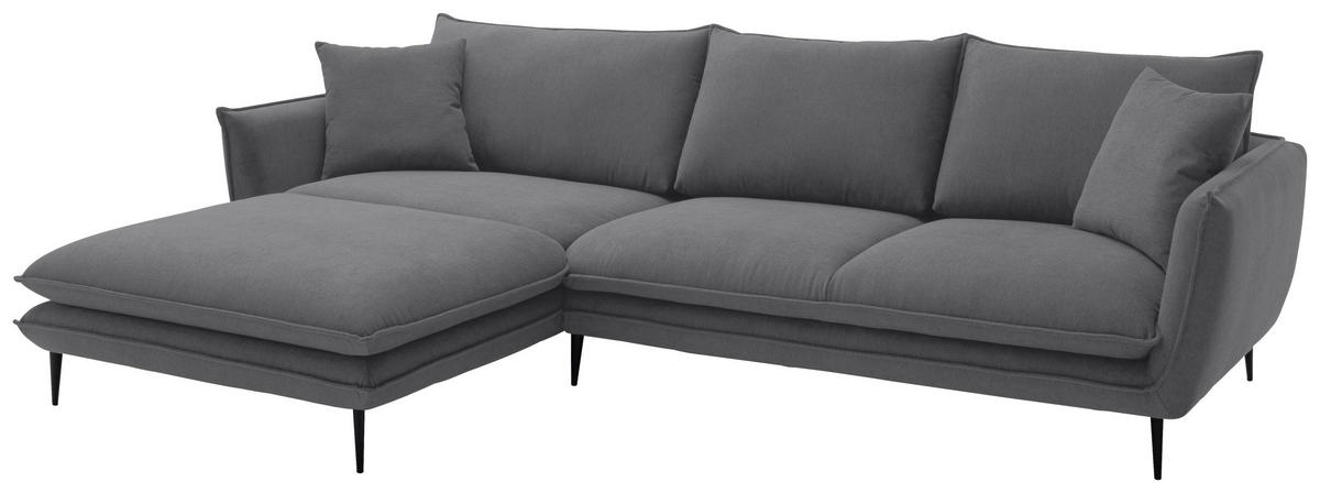 ECKSOFA Dunkelgrau Webstoff  - Dunkelgrau/Schwarz, KONVENTIONELL, Textil/Metall (196/304cm) - Hom`in