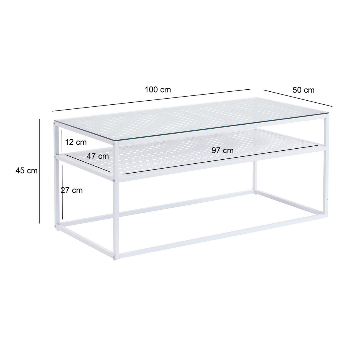 COUCHTISCH in Glas 100/50/45 cm  - Weiß, Design, Glas/Metall (100/50/45cm) - MID.YOU