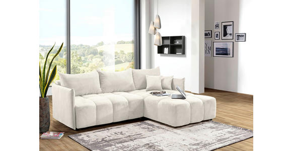 ECKSOFA Creme Plüsch Zierkissen, Rückenkissen, Bettkasten, Schlaffunktion, Rücken echt, Liegefläche im Originalstoff  - Creme/Schwarz, KONVENTIONELL, Kunststoff/Textil (253/192cm) - Carryhome