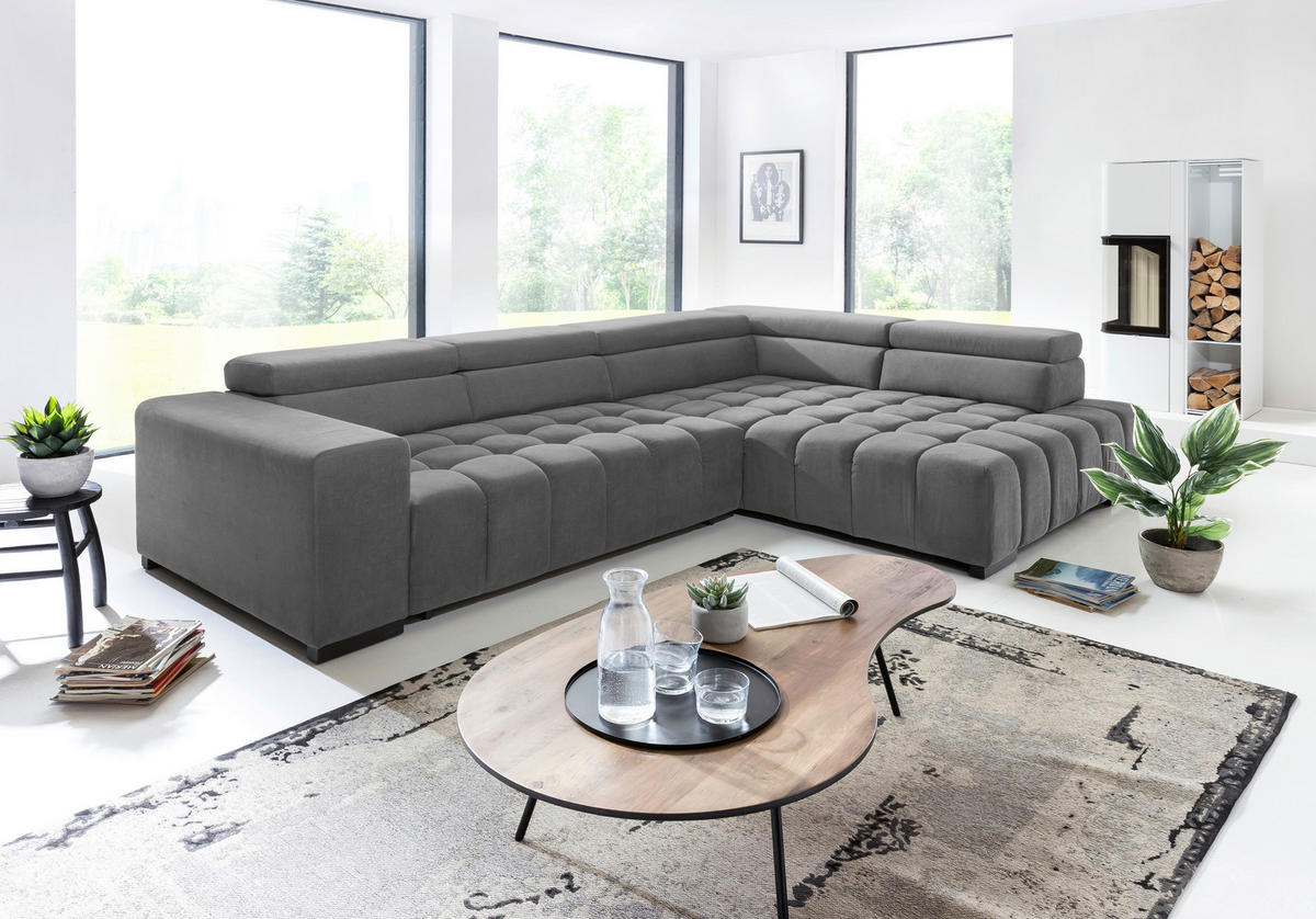 ECKSCHLAFSOFA in Grau Textil   - Schwarz/Grau, Design, Holz/Textil (307/201cm) - Livetastic