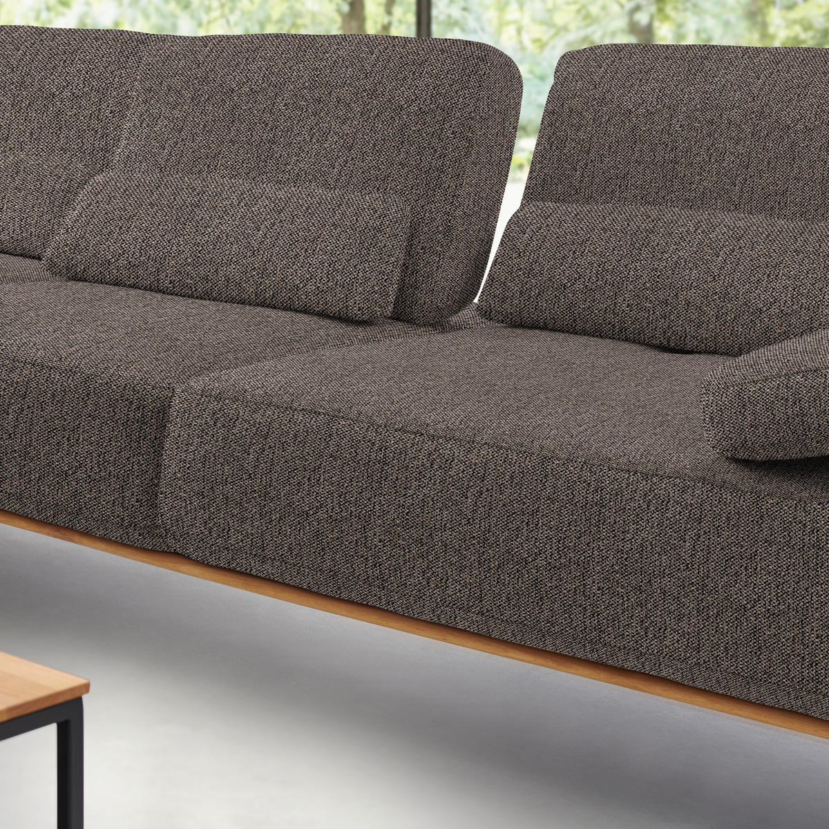ECKSOFA in Flachgewebe Graubraun  - Graubraun/Schwarz, Natur, Holz/Textil (176/314cm) - Valnatura