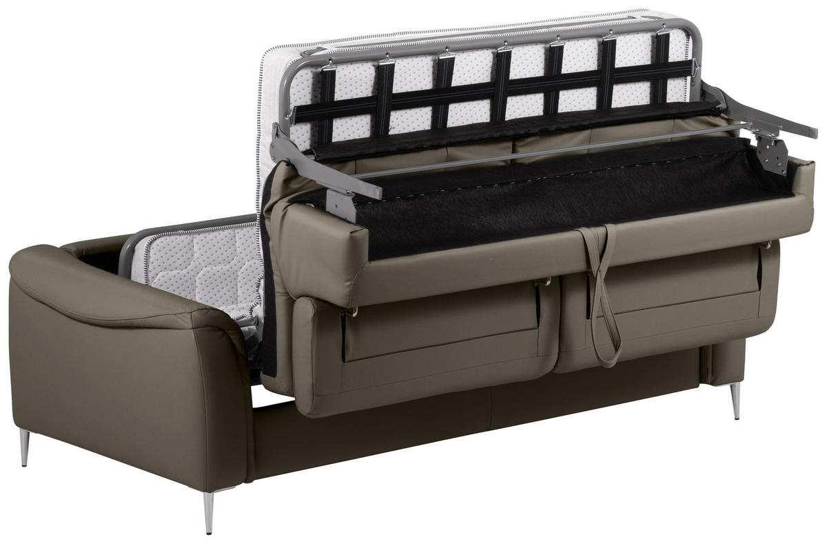 SCHLAFSOFA Lederlook Schlammfarben Lederauswahl, Bettfunktion erhältlich, Rücken echt  - Schlammfarben, Design, Leder/Textil (203/77-98/103cm) - MID.YOU