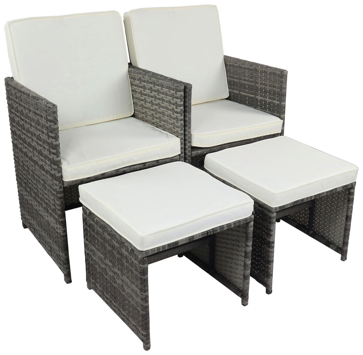 GARTENSESSEL-SET Textil, Kunststoff, Metall Grau  - Weiss/Grau, Modern, Kunststoff/Textil (53/84/53cm) - Ambia Garden