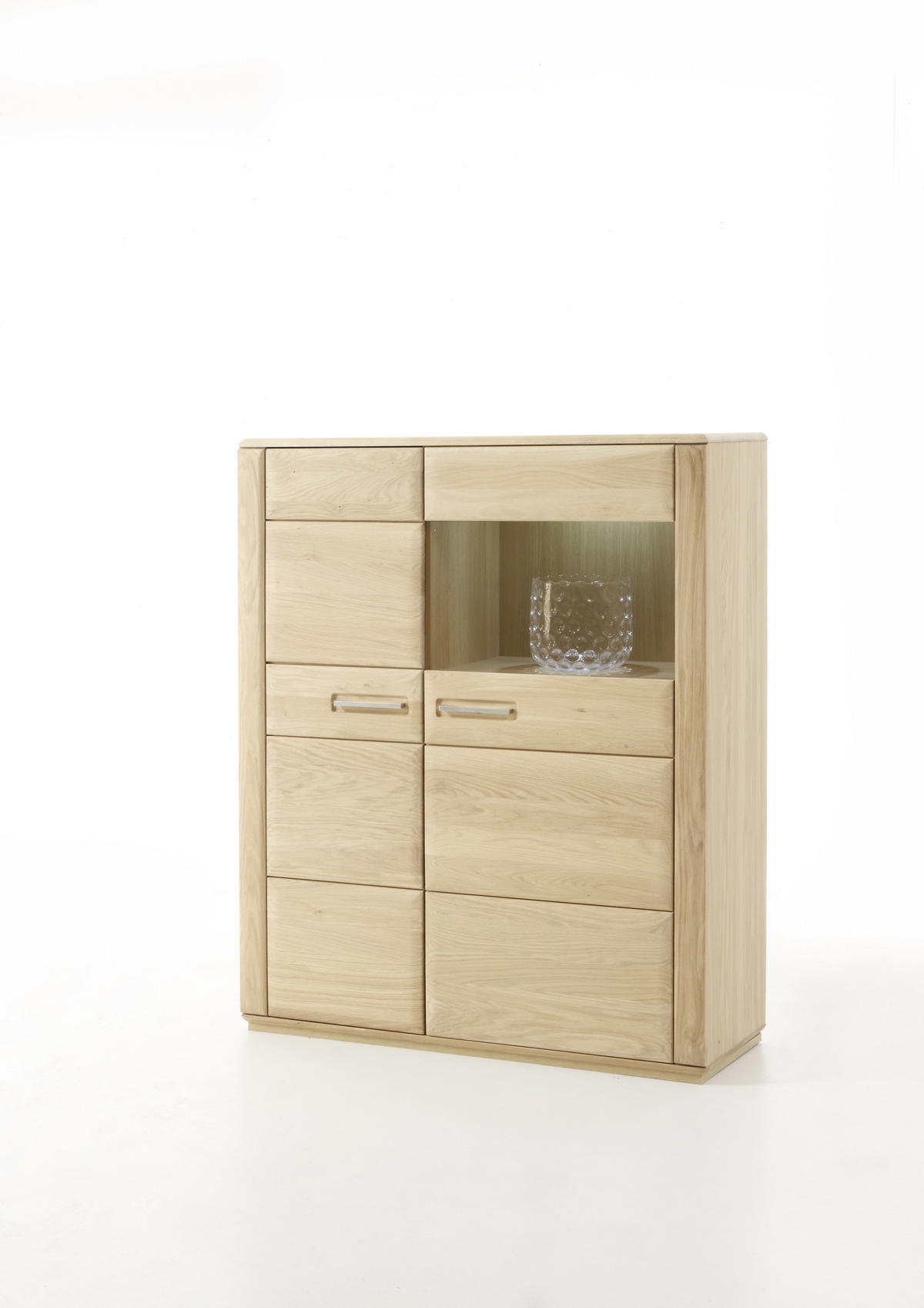 HIGHBOARD  in 107/131/38 cm  - Eichefarben/Silberfarben, Design, Glas/Holz (107/131/38cm) - Livetastic