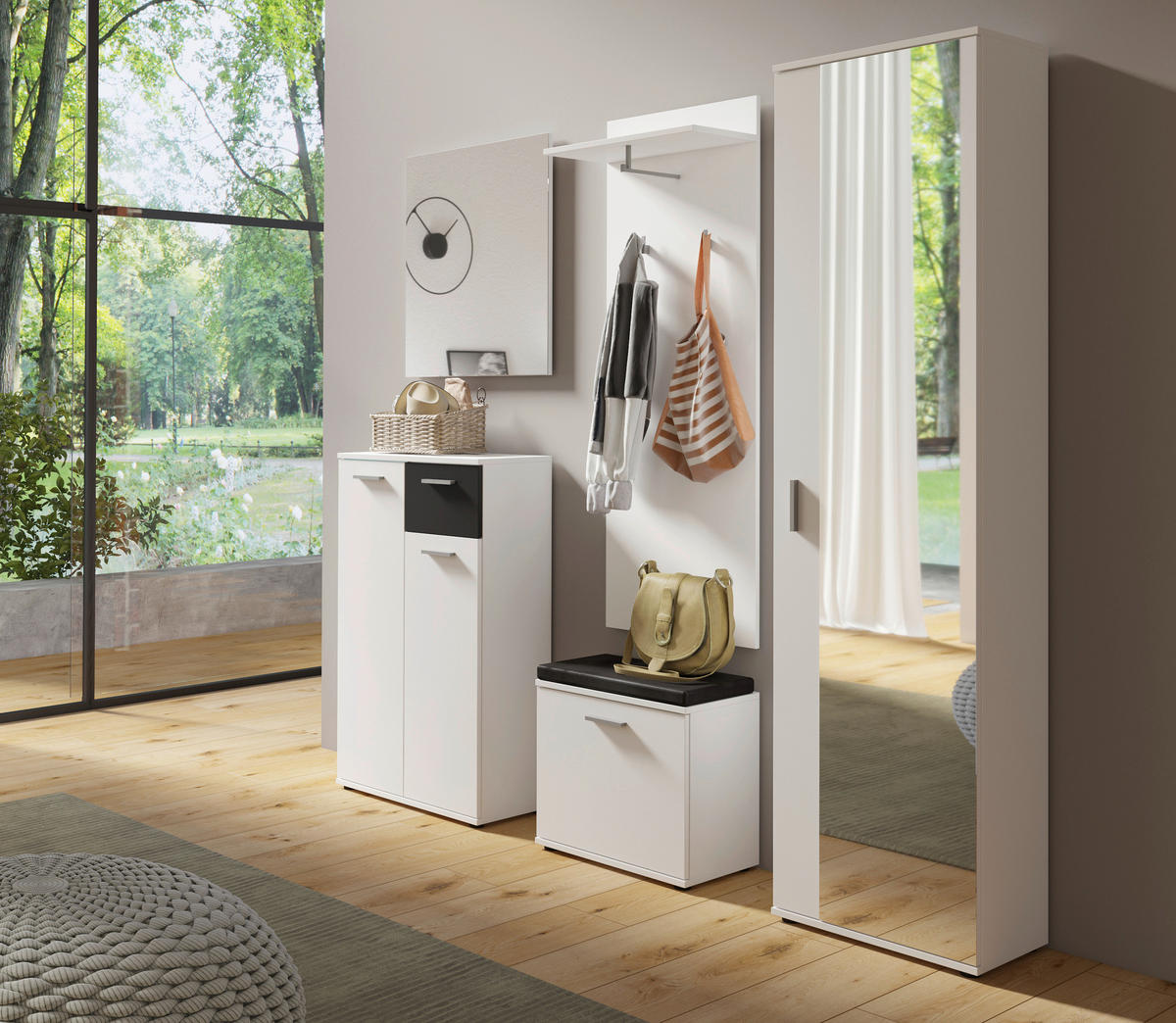 GARDEROBE 5-teilig  in 49/196/30 cm  - Schwarz/Weiß, Design, Glas/Holzwerkstoff (49/196/30cm) - MID.YOU