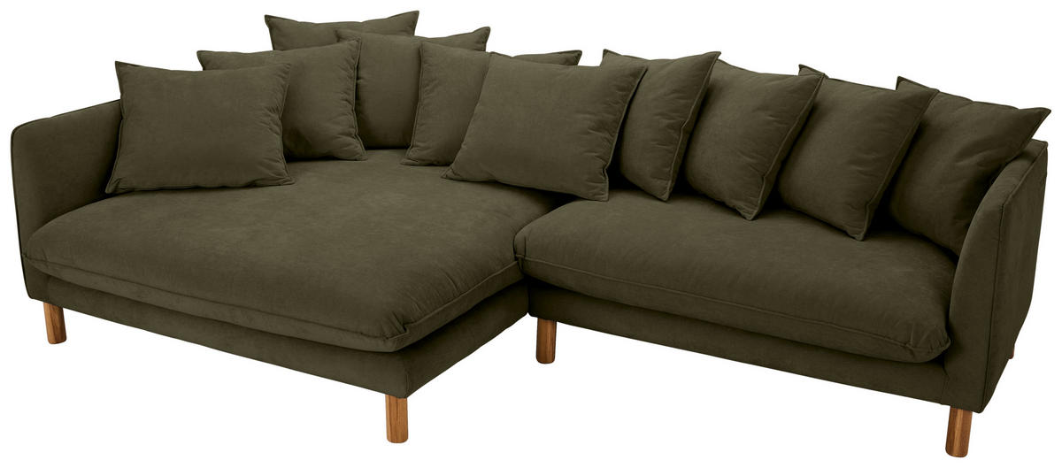 ECKSOFA Dunkelgrün Chenille  - Dunkelgrün/Buchefarben, KONVENTIONELL, Holz/Textil (162/276cm) - Carryhome
