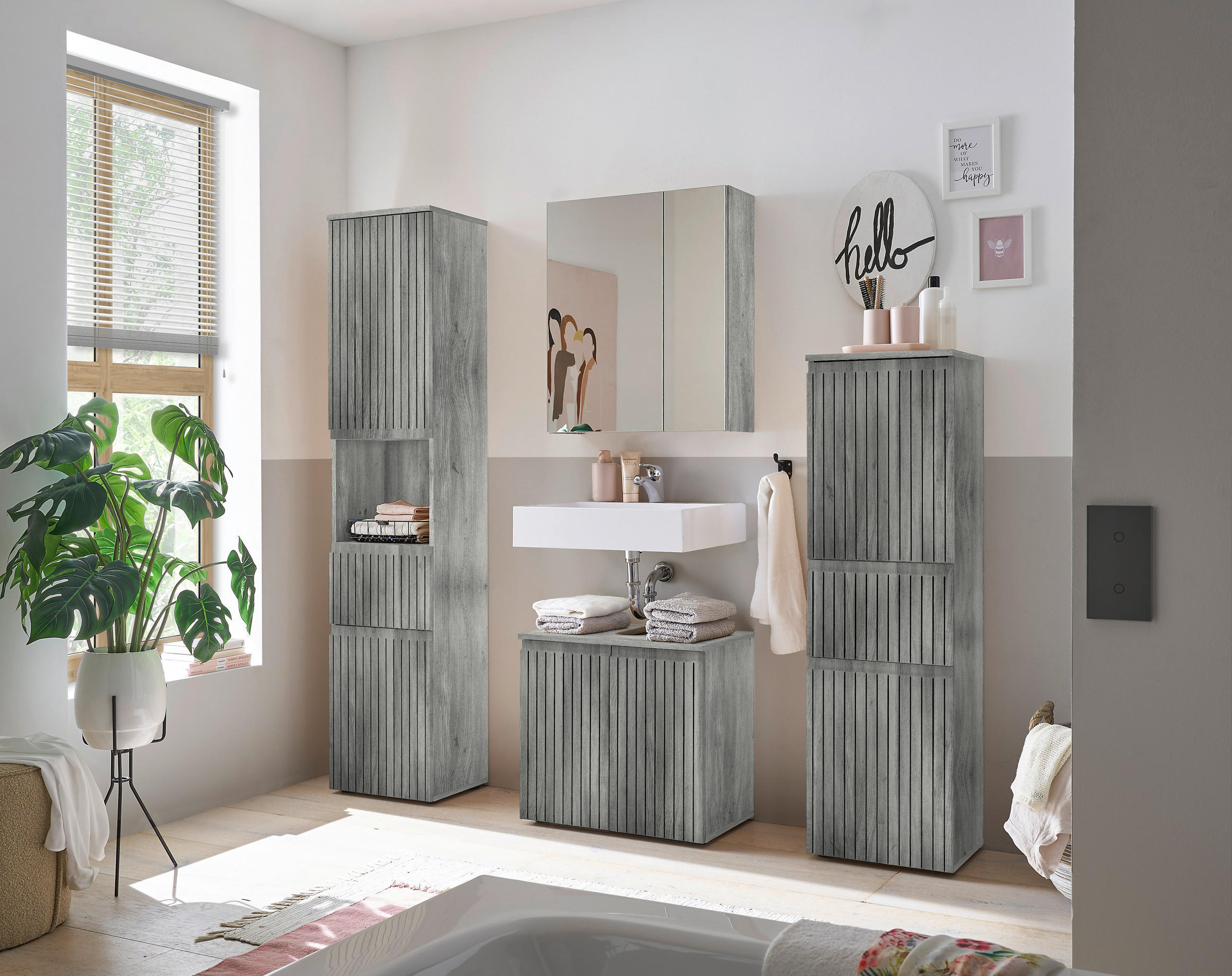 SPIEGELSCHRANK 60/70/20 cm  - Eiche grau, MODERN, Glas/Holzwerkstoff (60/70/20cm) - MID.YOU
