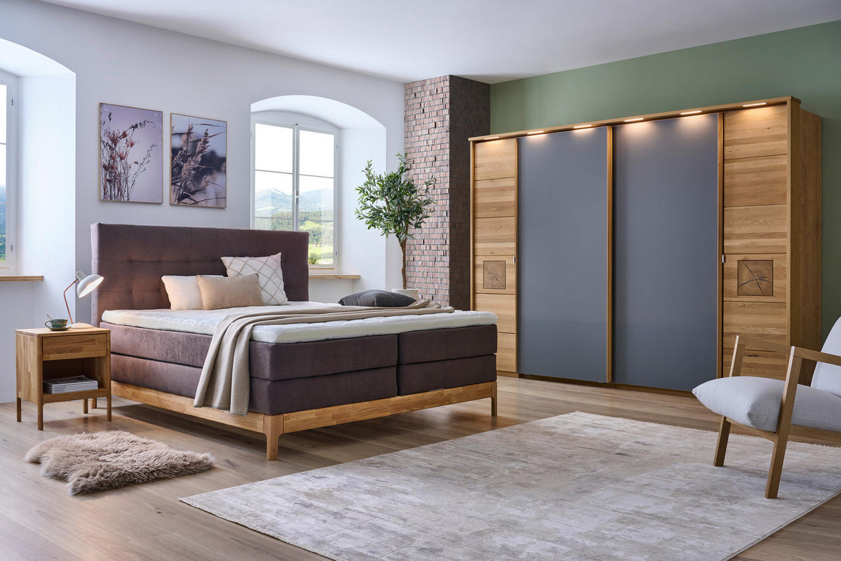 BOXSPRINGBETT 160/200 cm  in Braun, Wildeiche  - Wildeiche/Braun, Natur, Holz/Textil (160/200cm) - Linea Natura