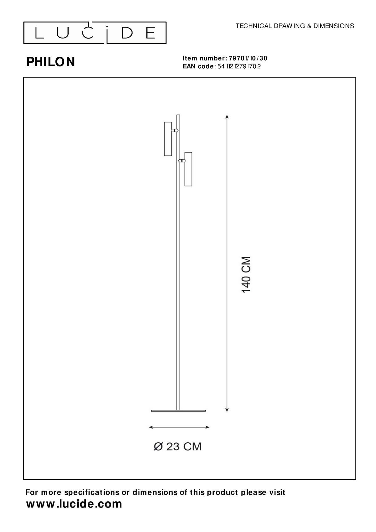 LED-STEHLEUCHTE - Konventionell, Glas (23/23/140cm) - Lucide