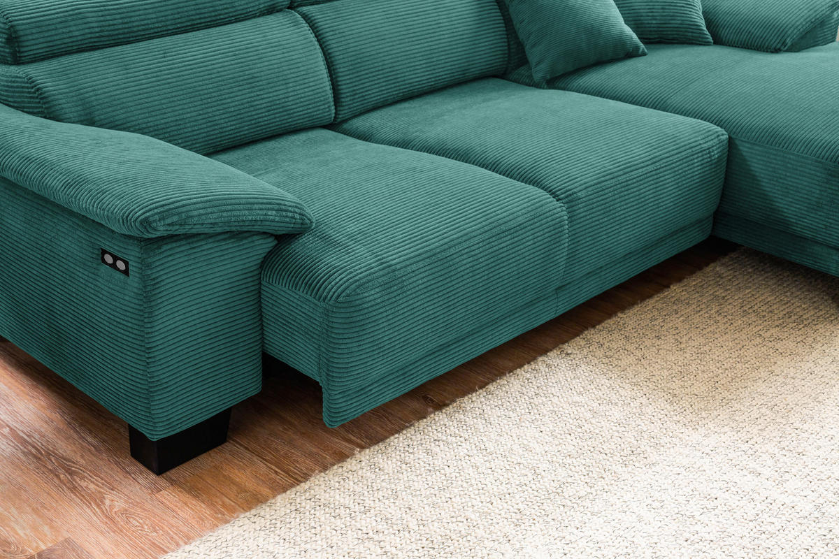 ECKSOFA in Cord Waldgrün  - Waldgrün/Schwarz, Design, Holz/Textil (270/174cm) - Pure Home Lifestyle