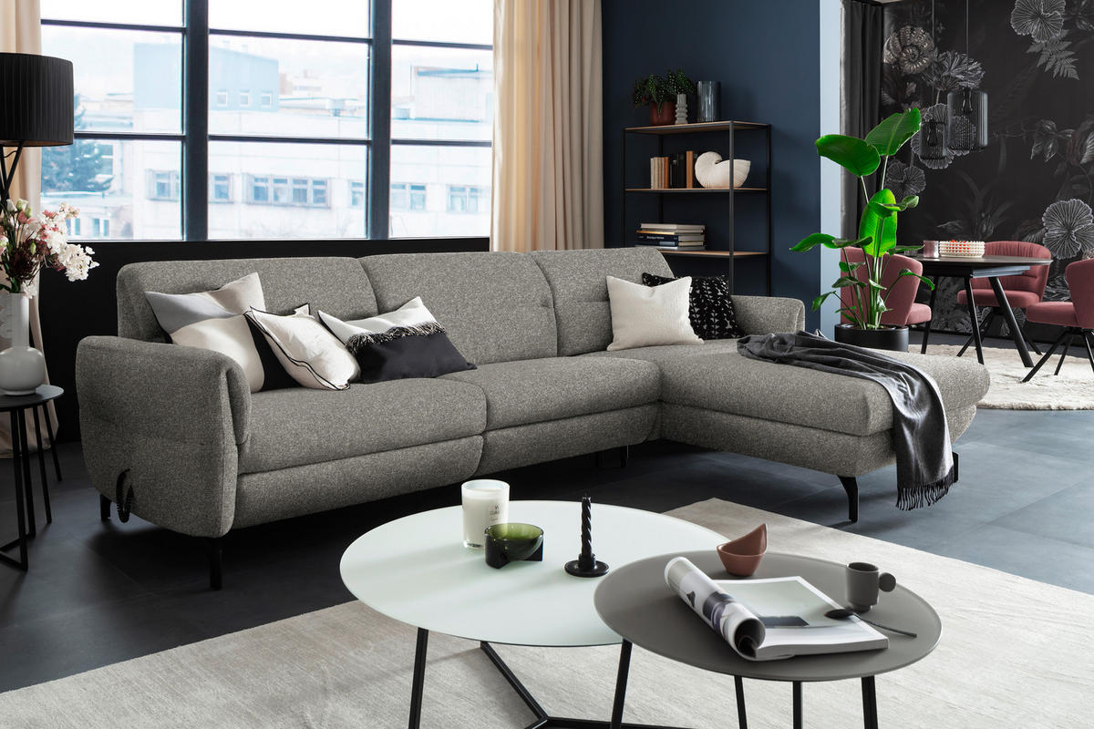 ECKSOFA Greige Chenille  - Greige/Schwarz, Design, Textil/Metall (299/187cm) - Schöner Wohnen